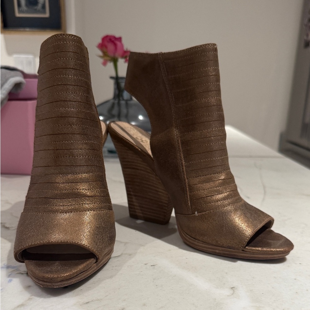 Vince Camuto Bronze Peep-Toe Heeled Boots